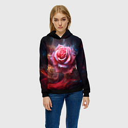 Толстовка-худи женская Алая космическая роза - Нейросеть, цвет: 3D-черный — фото 2