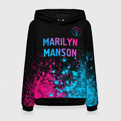 Толстовка-худи женская Marilyn Manson - neon gradient: символ сверху, цвет: 3D-черный