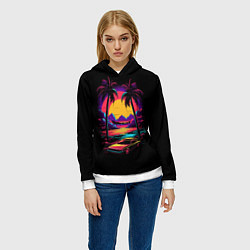 Толстовка-худи женская Неоновая машина и пальмы, цвет: 3D-белый — фото 2