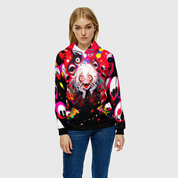 Толстовка-худи женская Сумасшедшая аниме девочка от нейросети, цвет: 3D-черный — фото 2