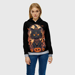Толстовка-худи женская Черный кот в хеллоуине, цвет: 3D-меланж — фото 2