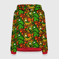 Толстовка-худи женская Русское народное искусство - хохлома, цвет: 3D-красный