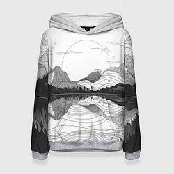 Толстовка-худи женская Минималистичный пейзаж чб, цвет: 3D-меланж