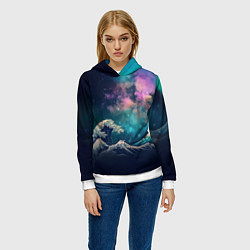Толстовка-худи женская Космическая Большая волна в Канагаве, цвет: 3D-белый — фото 2