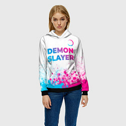 Толстовка-худи женская Demon Slayer neon gradient style: символ сверху, цвет: 3D-черный — фото 2