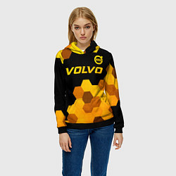 Толстовка-худи женская Volvo - gold gradient: символ сверху, цвет: 3D-черный — фото 2