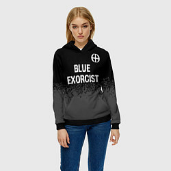 Толстовка-худи женская Blue Exorcist glitch на темном фоне: символ сверху, цвет: 3D-черный — фото 2
