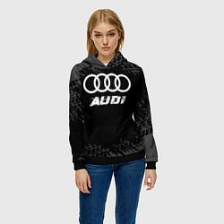 Толстовка-худи женская Audi speed на темном фоне со следами шин, цвет: 3D-черный — фото 2