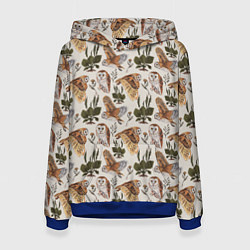 Толстовка-худи женская Совы и подорожник, цвет: 3D-синий