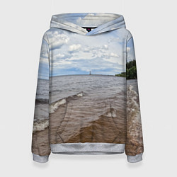 Толстовка-худи женская Волны на Ладожском озере, цвет: 3D-меланж