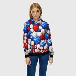 Толстовка-худи женская Шарики в цветах флага РФ, цвет: 3D-черный — фото 2