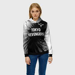 Толстовка-худи женская Tokyo Revengers glitch на темном фоне: символ свер, цвет: 3D-черный — фото 2