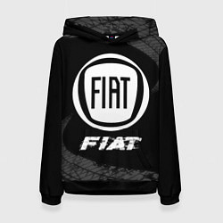 Толстовка-худи женская Fiat speed на темном фоне со следами шин, цвет: 3D-черный