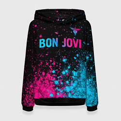 Женская толстовка Bon Jovi - neon gradient: символ сверху