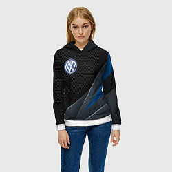 Толстовка-худи женская Фольцваген - синяя броня, цвет: 3D-белый — фото 2