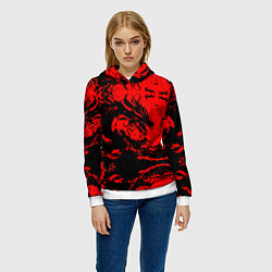 Толстовка-худи женская Черный дракон на красном небе, цвет: 3D-белый — фото 2
