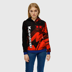 Толстовка-худи женская Кавасаки - красные брызги, цвет: 3D-синий — фото 2