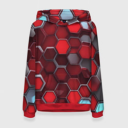 Толстовка-худи женская Cyber hexagon red, цвет: 3D-красный