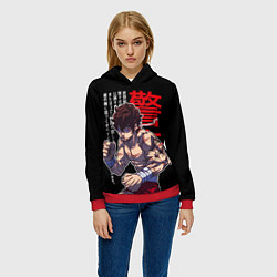 Толстовка-худи женская Баки Ханма и иероглифы, цвет: 3D-красный — фото 2