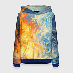 Толстовка-худи женская Вода и пламя абстракция, цвет: 3D-синий