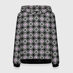 Толстовка-худи женская Серо - розовый геометрический узор, цвет: 3D-черный