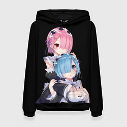 Толстовка-худи женская Re: zero - близняшки горничные, цвет: 3D-черный