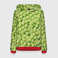 Толстовка-худи женская Узор из теннисных мячей, цвет: 3D-красный