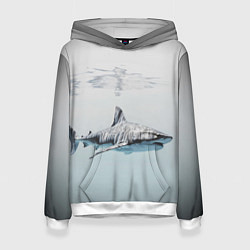 Толстовка-худи женская Акула большая белая в толще воды, цвет: 3D-белый