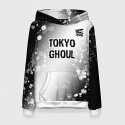 Толстовка-худи женская Tokyo Ghoul glitch на светлом фоне: символ сверху, цвет: 3D-белый
