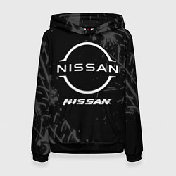 Толстовка-худи женская Nissan speed на темном фоне со следами шин, цвет: 3D-черный