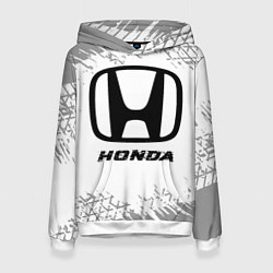 Толстовка-худи женская Honda speed на светлом фоне со следами шин, цвет: 3D-белый