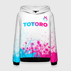 Толстовка-худи женская Totoro neon gradient style: символ сверху, цвет: 3D-черный