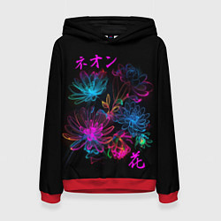 Толстовка-худи женская Неоновые цветы - японский стиль, цвет: 3D-красный