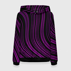 Толстовка-худи женская Абстракция фиолетовые линии, цвет: 3D-черный