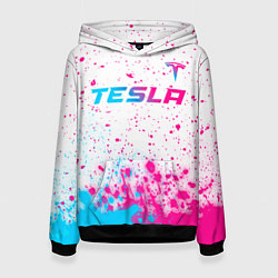 Женская толстовка Tesla neon gradient style: символ сверху