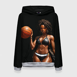 Толстовка-худи женская Девушка с баскетбольным мячом, цвет: 3D-меланж