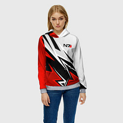 Толстовка-худи женская N7 mass effect - white and red, цвет: 3D-меланж — фото 2