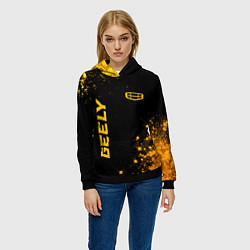Толстовка-худи женская Geely - gold gradient: надпись, символ, цвет: 3D-черный — фото 2