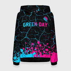 Толстовка-худи женская Green Day - neon gradient: символ сверху, цвет: 3D-черный