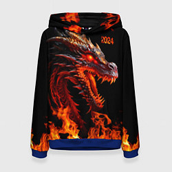Толстовка-худи женская Огненный дракон 2024 год, цвет: 3D-синий