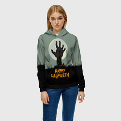 Толстовка-худи женская Halloween - рука мертвеца, цвет: 3D-черный — фото 2