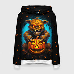 Толстовка-худи женская Halloween - страшный медведь с тыквой, цвет: 3D-белый
