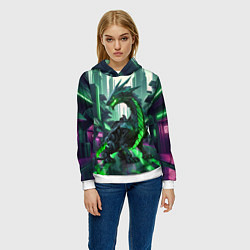Толстовка-худи женская Неоновый зеленый дракон, цвет: 3D-белый — фото 2