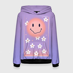 Толстовка-худи женская Позитивная ромашка, цвет: 3D-черный