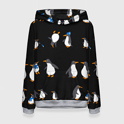 Толстовка-худи женская Веселая семья пингвинов, цвет: 3D-меланж