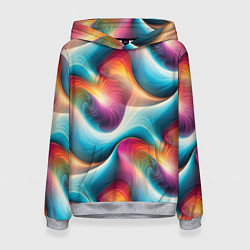 Толстовка-худи женская Волнообразная разноцветная абстракция, цвет: 3D-меланж