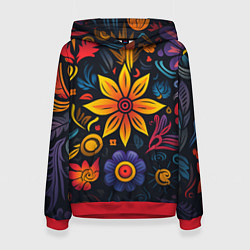 Толстовка-худи женская Растительный узор в латино-американском стиле, цвет: 3D-красный