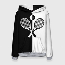 Толстовка-худи женская Теннис - чёрно белое, цвет: 3D-меланж