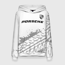 Женская толстовка Porsche speed на светлом фоне со следами шин посер