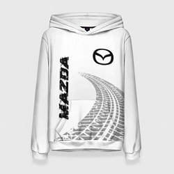 Толстовка-худи женская Mazda speed на светлом фоне со следами шин вертика, цвет: 3D-белый